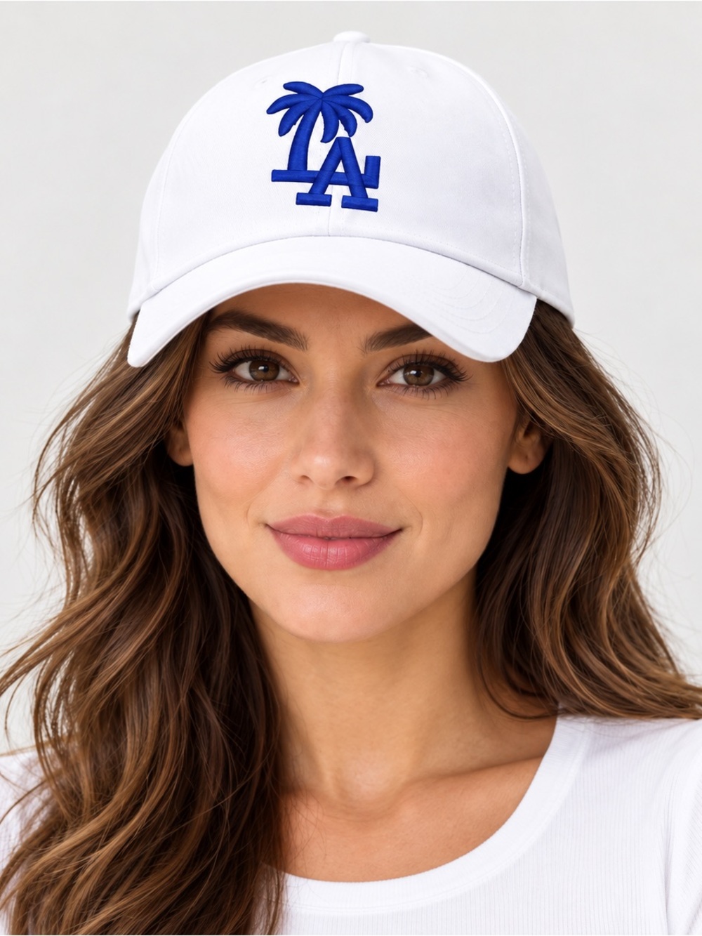 White Baseball Cap w/Blue LA Palm Logo